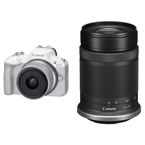 Canon EOS R50 Twin Kit with RF 18-45mm + RF 55-210mm (White)